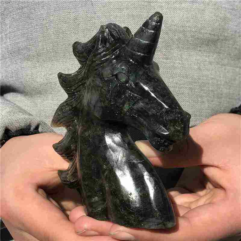 0.42kg Natural Labradorite unicorn carved Quartz Crystal skull Healing