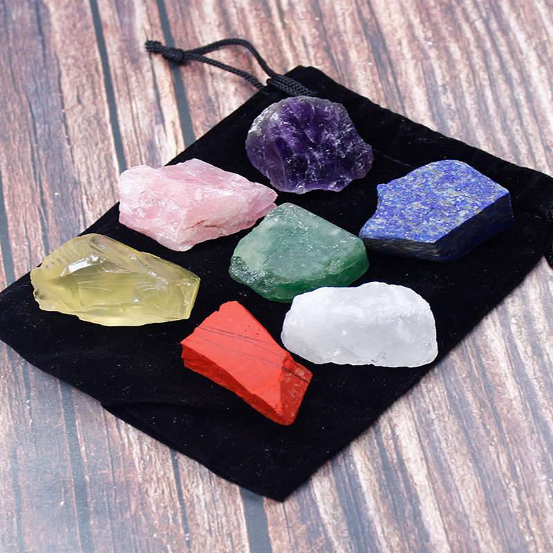 10Sets 7 Chakra Crystal Stone Set Natural Rock Quartz Balance Gemstone W/ Pouch