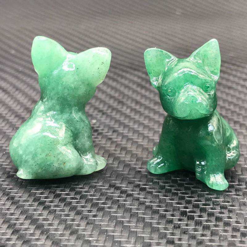 Natural Quartz Crystal Carved Rough Stone French Bulldog Healing Animal Decor