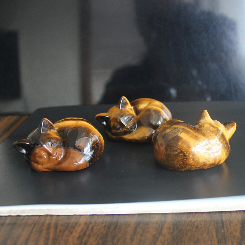 Carved crystal gemstone crystal sleeping cat figurine animal statue decor 2''
