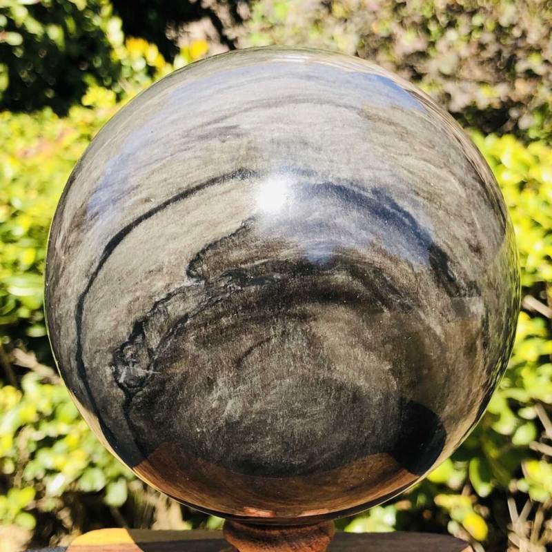 2070G HUGE Natural Silver Obsidian Sphere Crystal quartz Ball Healing 780