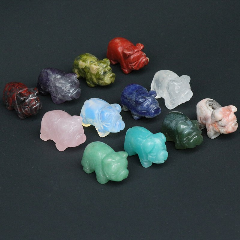 Natural Crystal Pig Animal Carved Cute Piglet Quartz Gemstone Piggy Healing Gift
