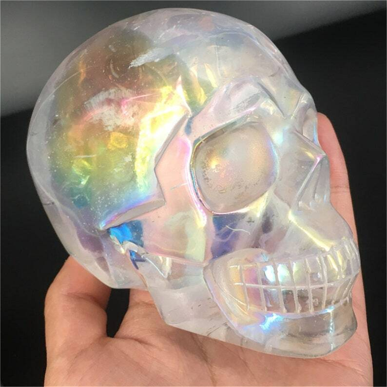 Rainbow Titanium Aura Clear Melting Stone Skull Reiki Heal Skull Gifts 1pc