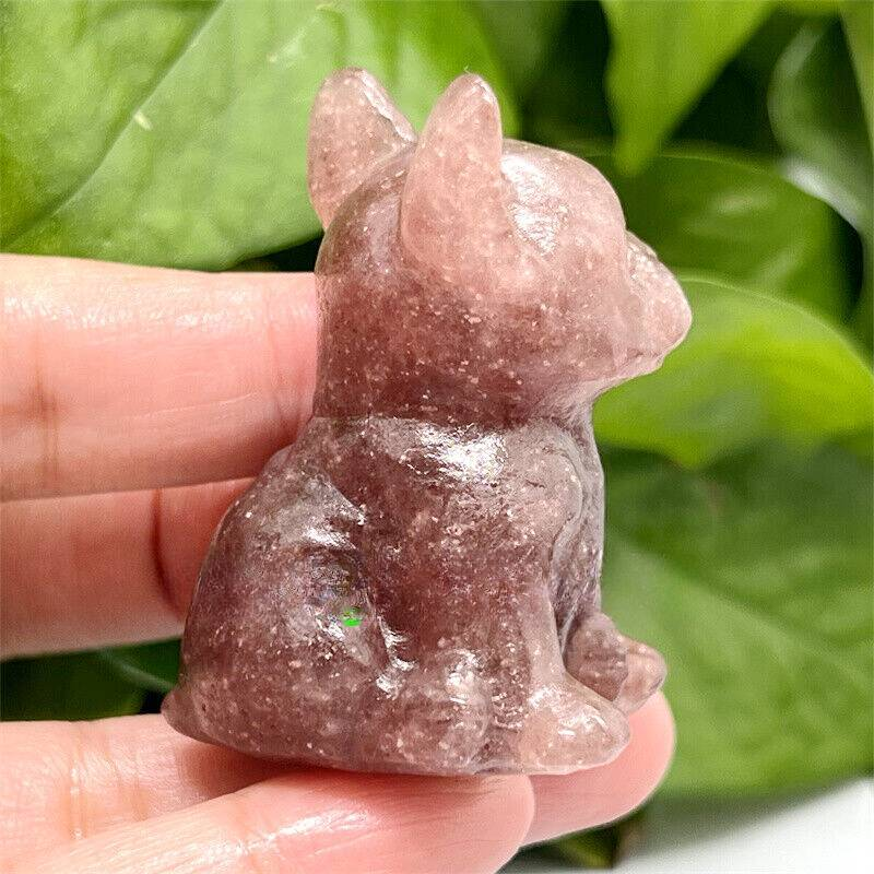 Natural Quartz Crystal Carved Rough Stone French Bulldog Healing Animal Decor