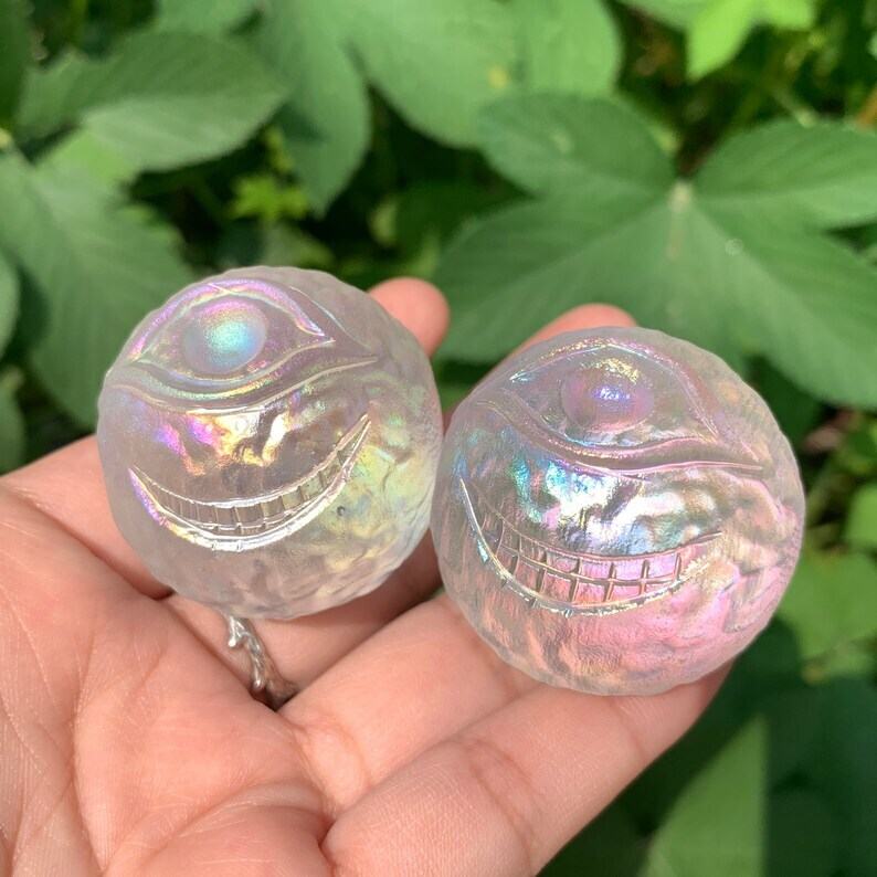 1pc Titanium Rainbow Melting stone ball Eye Ball Hand Carved Collection Heal