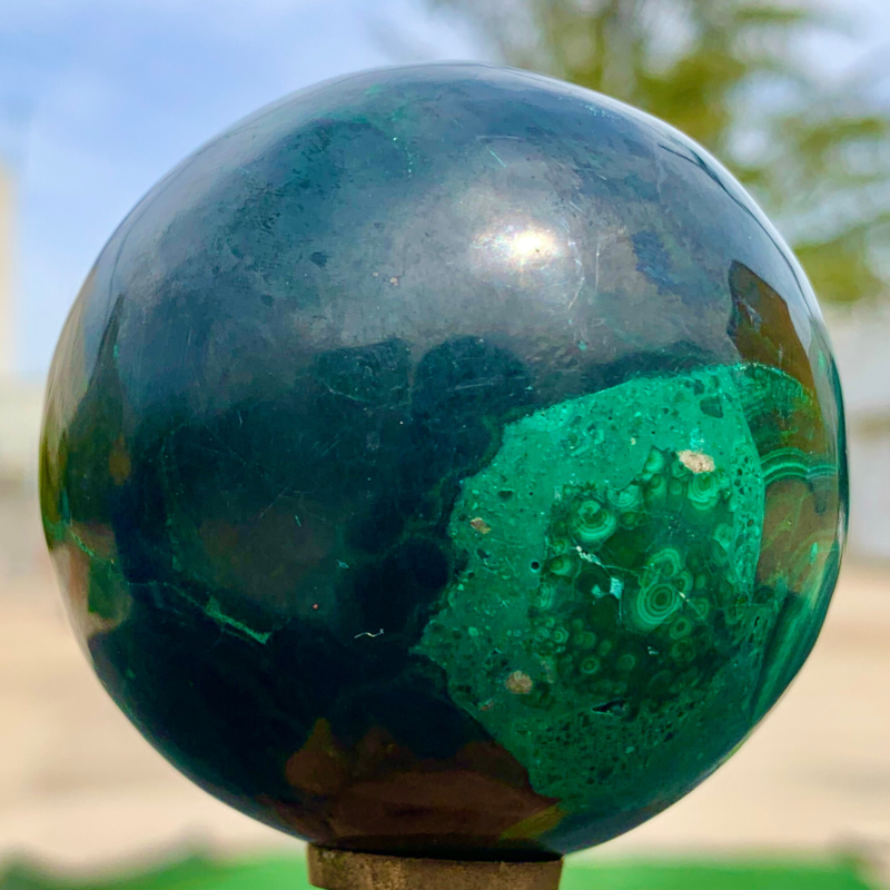360G Natural malachite egg quartzcrystal energy ball reiki healing