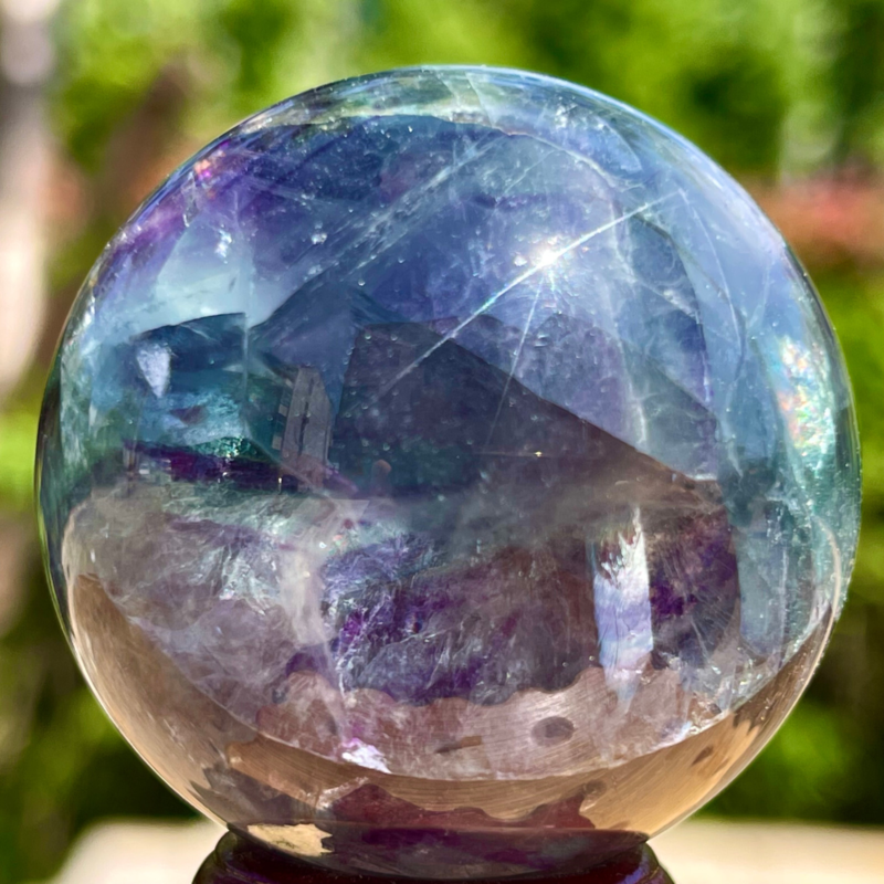 159G Rare natural snowflake feather fluorite crystal ball therapeutic ball