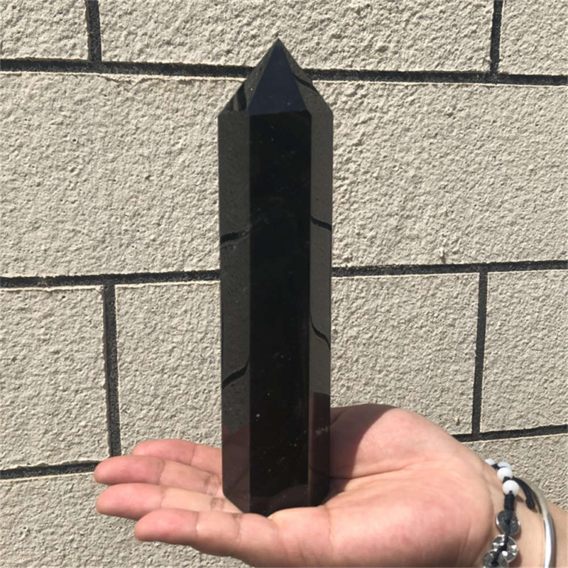 510g Natural Obsidian Obelisk Quartz Crystal Point Wand Tower Healing