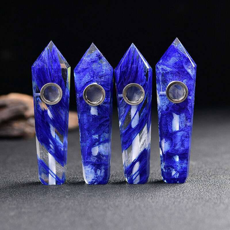 Natural Blue Melting Stone Smoking Pipe Quartz Crystal Wand Point Reiki Obelisk