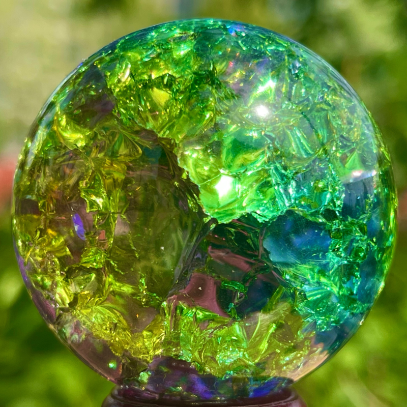 168G Natural Titanium Rainbow Quartz sphere Crystal ball Healing