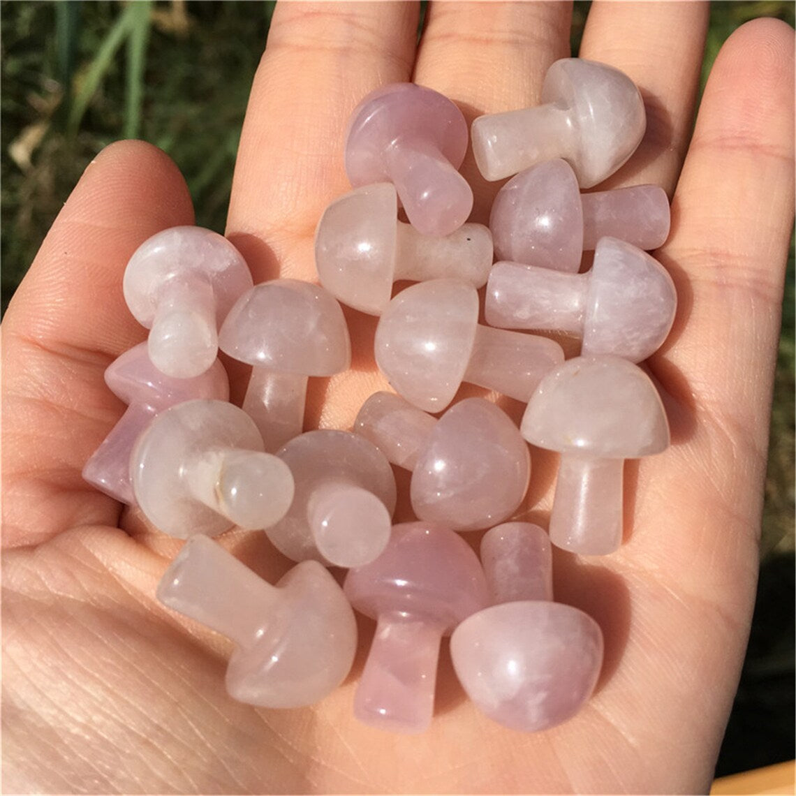 2pcs Natural Rose Quartz Mushroom Carved Quartz Crystal