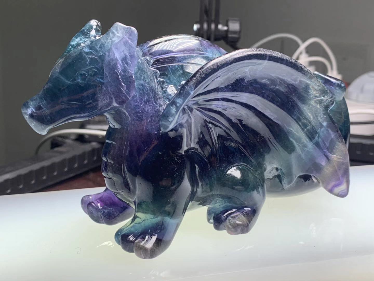Vibrant XL Purple Fluorite Crystal Dragon - Crystal Dragon, Dragon Carving, Mythical Creature