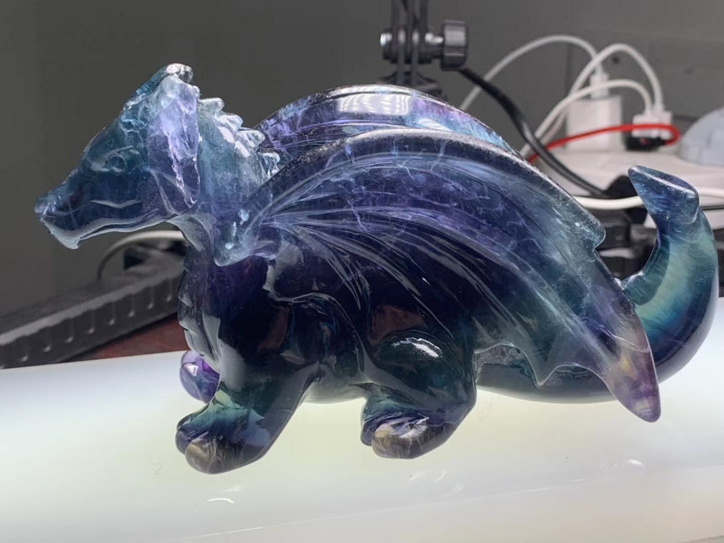 Vibrant XL Purple Fluorite Crystal Dragon - Crystal Dragon, Dragon Carving, Mythical Creature