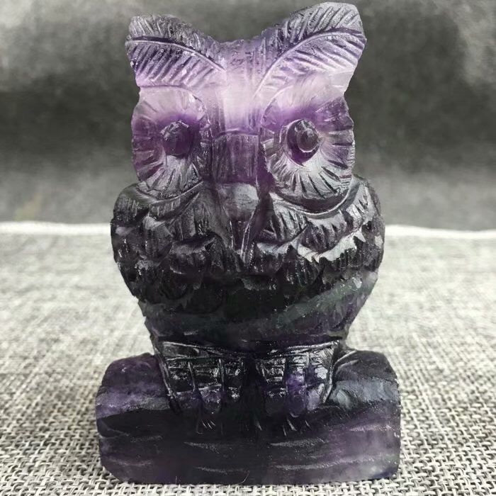 High quality natural rainbow Fluorite Handmade Owl