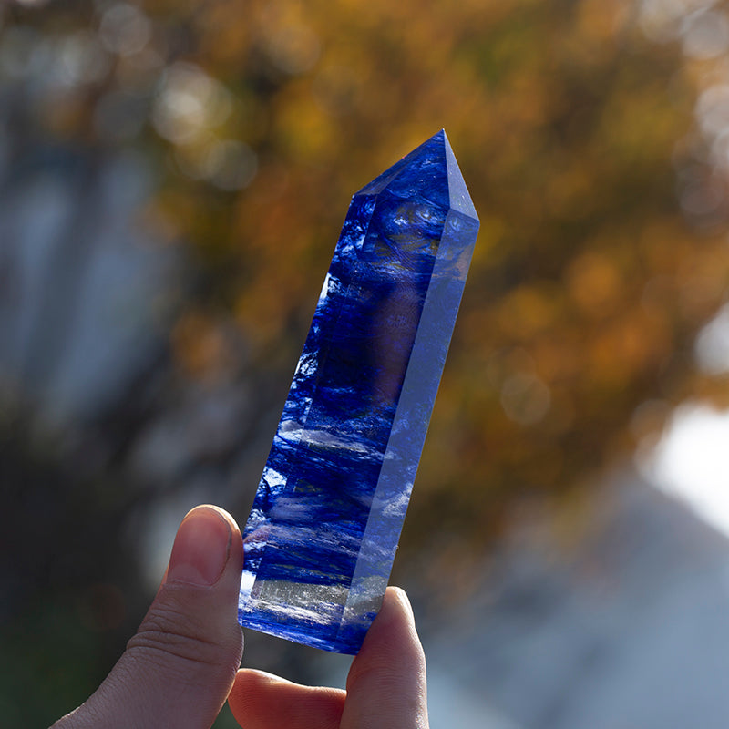 Melted aura blue glass quartz column