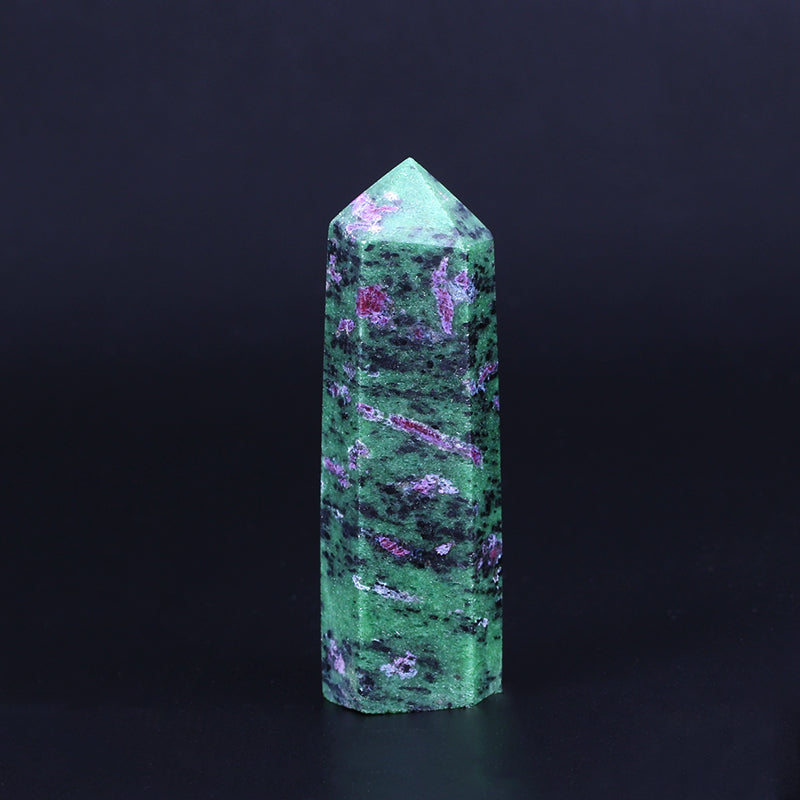 Varita de cristal rubí verde zoisita punta de varita torre de cristal de cuarzo rubí original semiprecioso
