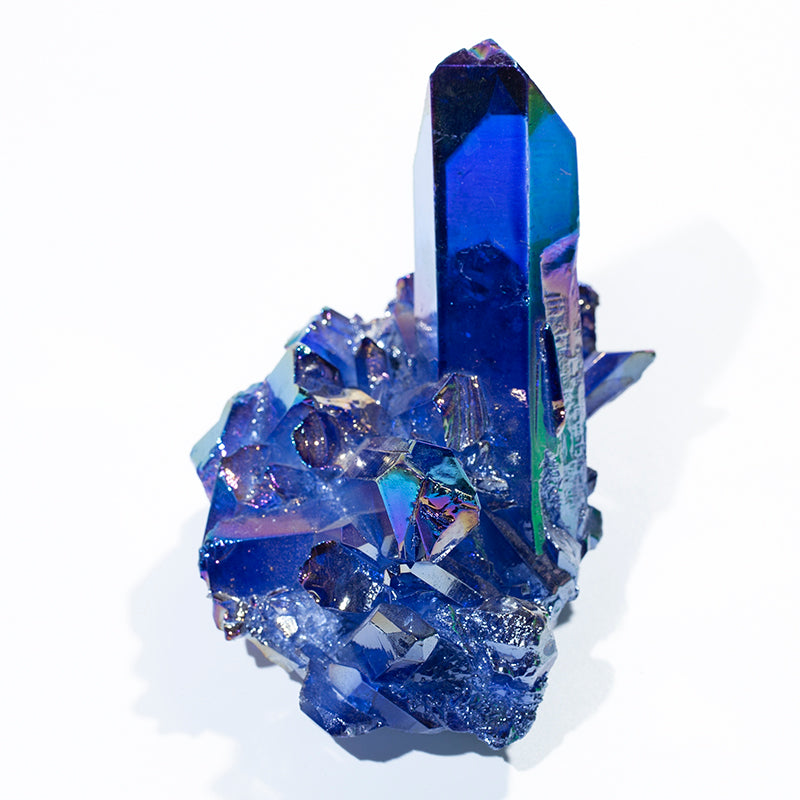 Hot sale plating blue and purple crystal aura titanium geode crystal cluster for decoration