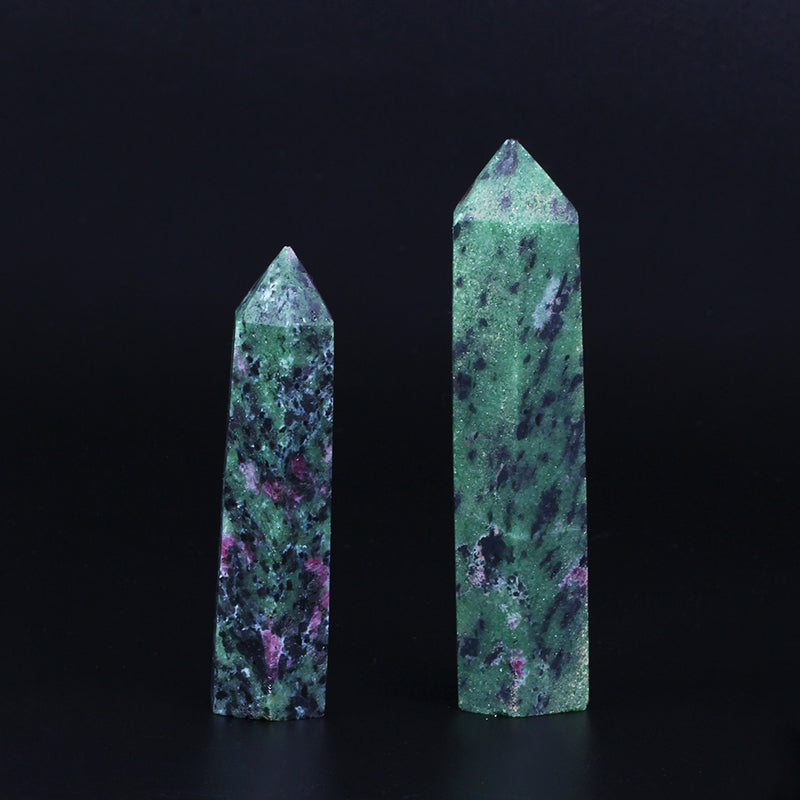Varita de cristal rubí verde zoisita punta de varita torre de cristal de cuarzo rubí original semiprecioso