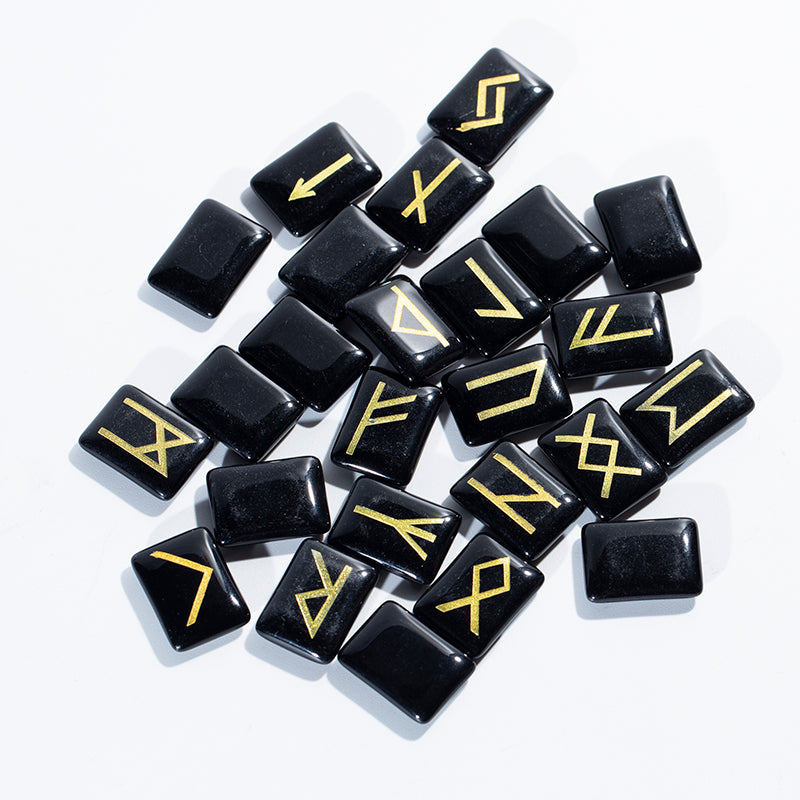 Wholesale Natural Crystal Tumble Stone Rune Set Healing Obsidian Rune Stones for Divination