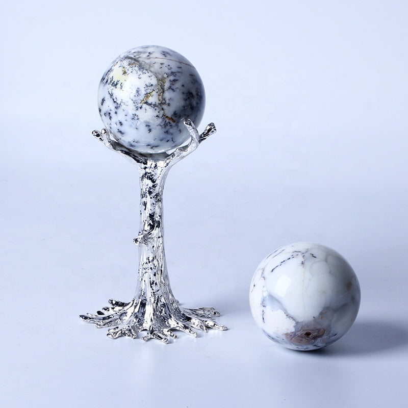 Natural Healing Crystal Dendrite Opal Ball White Sphere For Decoration