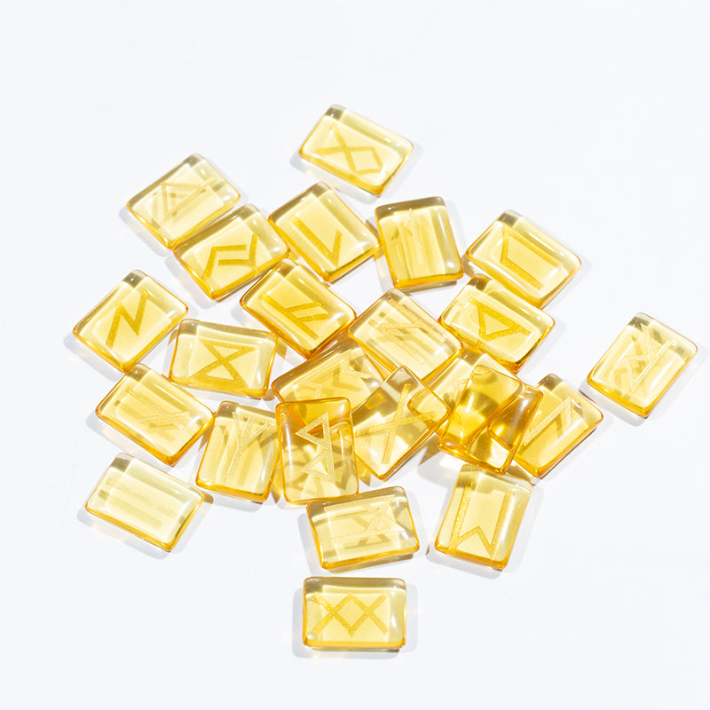 Reiking yellow glass runes stone set for fengshui decoration
