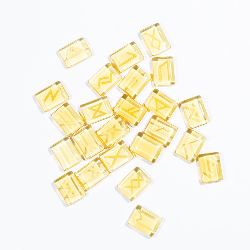 Reiking yellow glass runes stone set for fengshui decoration