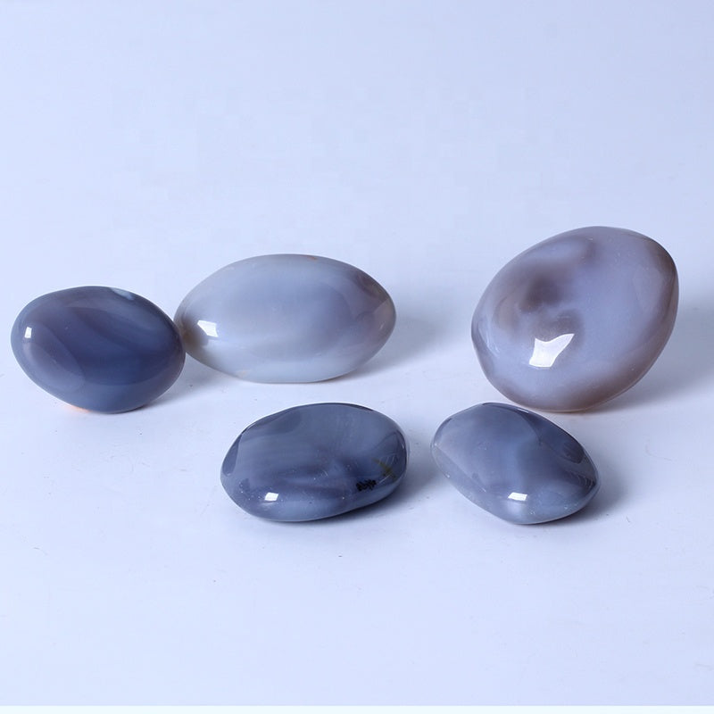 Natural Crystal Quartz Palm Healing Stone Polished Grey Lace Agate Palm Stone For Decoration