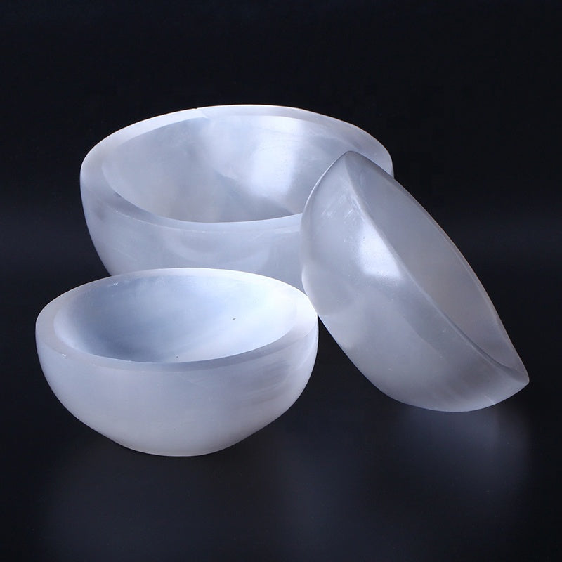 Natural High Quality Hand Made Craft Selenite Crystal Bowl Round Shape Selenite Bowl For Home Decoration