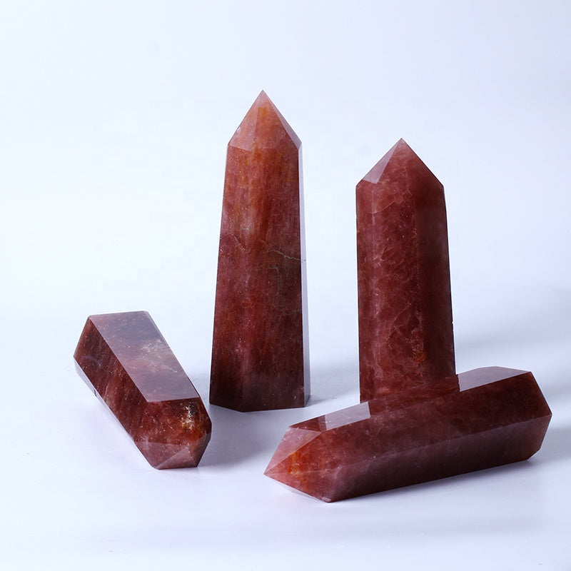 Natural Healing Crystal Reiki Gemstone Huge Tower Strawberry Quartz Point Wand For Decoration