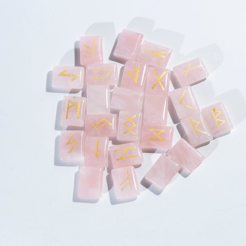 Rose quartz rune set,natural rose quartz engrved runes stone,natural crystal rune stone set