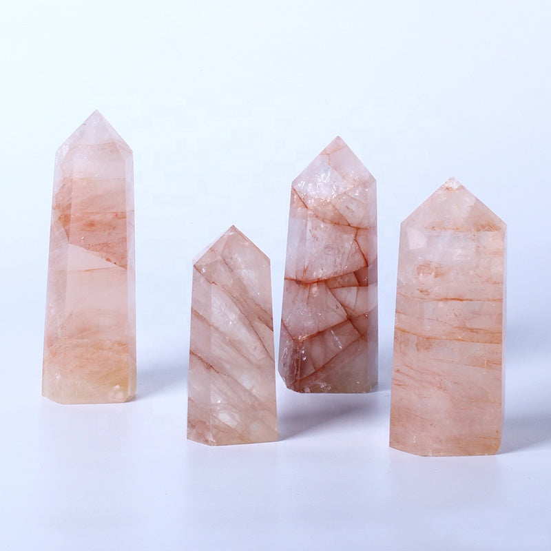 Natural Healing Crystal Reiki Gemstone TowerRed Glue Flower Crystal Point Wand For Decoration