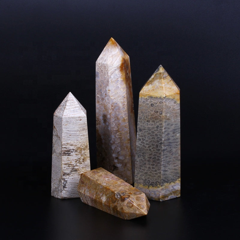 wholesale natural crystal wand coral jade fossil wand point quartz crystal tower for healing