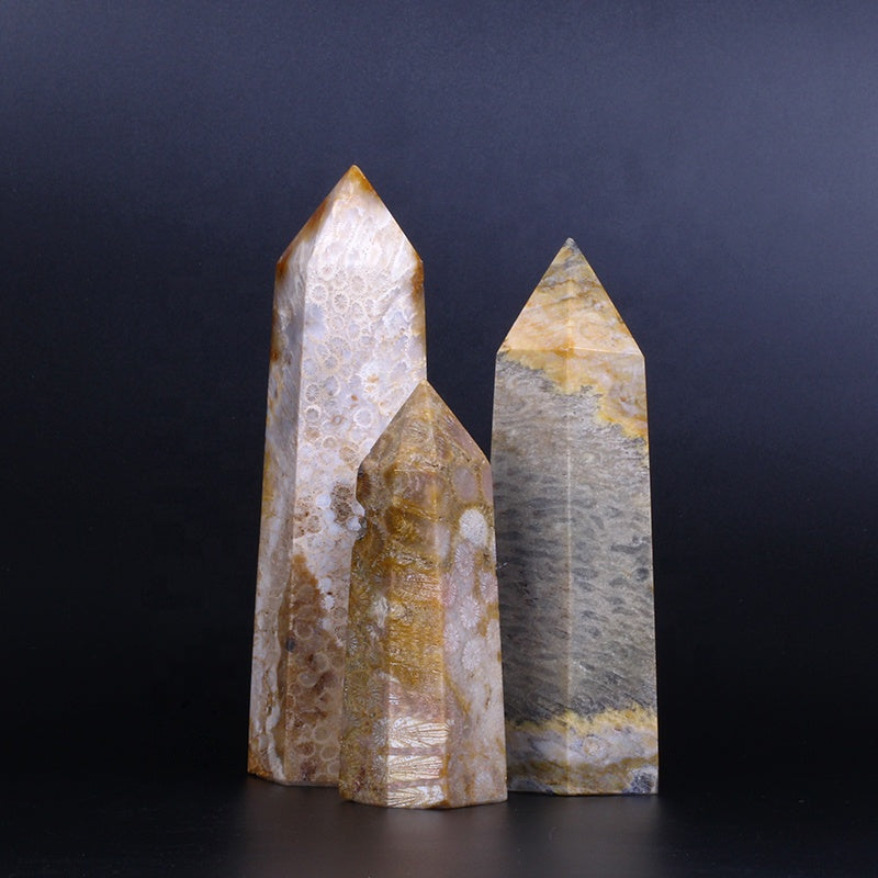 wholesale natural crystal wand coral jade fossil wand point quartz crystal tower for healing