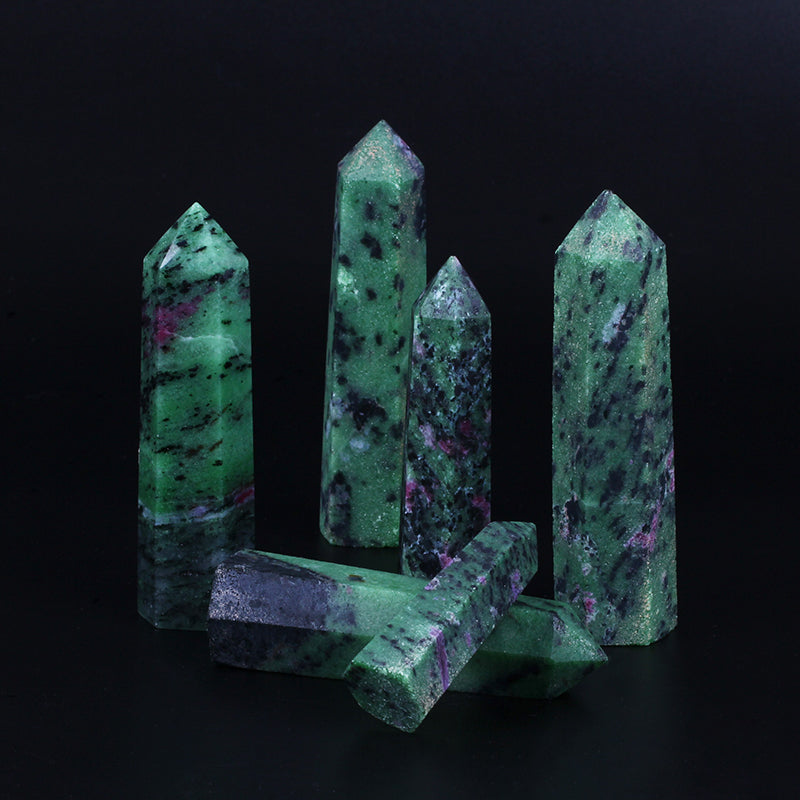 Varita de cristal rubí verde zoisita punta de varita torre de cristal de cuarzo rubí original semiprecioso