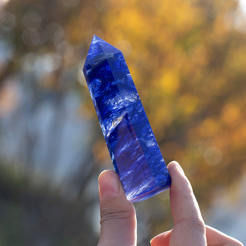 Melted aura blue glass quartz column