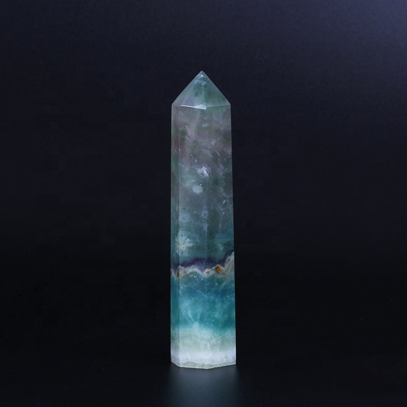 Torre de cristal de cuarzo con punta de varita de fluorita arcoíris de cristal