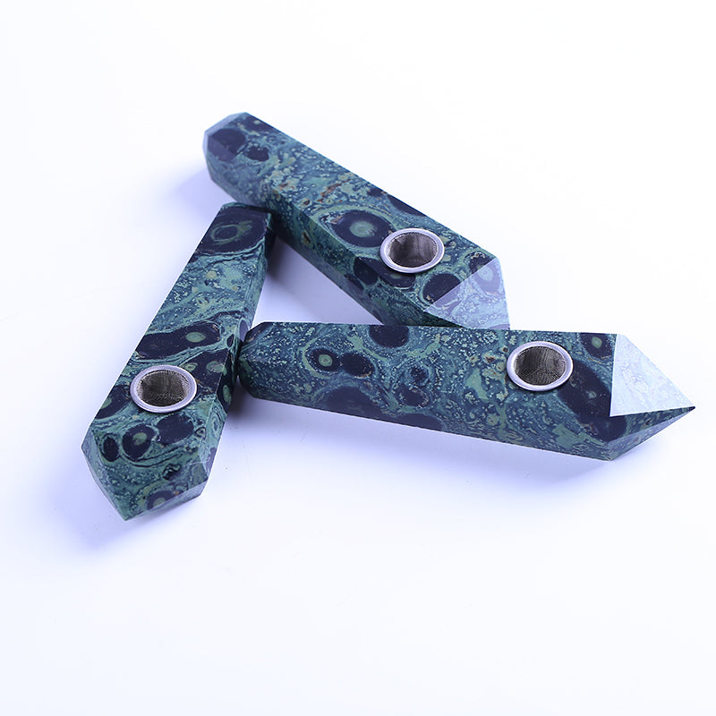 Hand carved natural Malachite quartz crystal smoking pipe