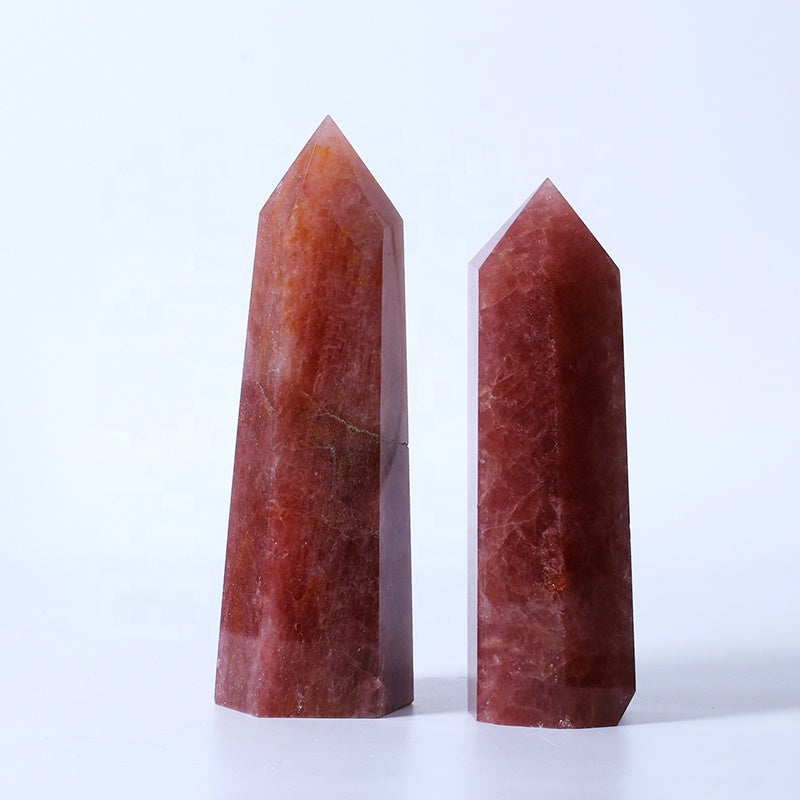Natural Healing Crystal Reiki Gemstone Huge Tower Strawberry Quartz Point Wand For Decoration