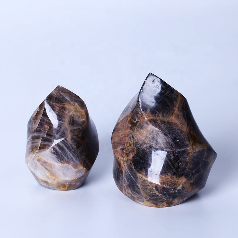 Natural Black Moonstone Flame Healing Crystal Gemstone Torch Stand Stone For Home Decoration