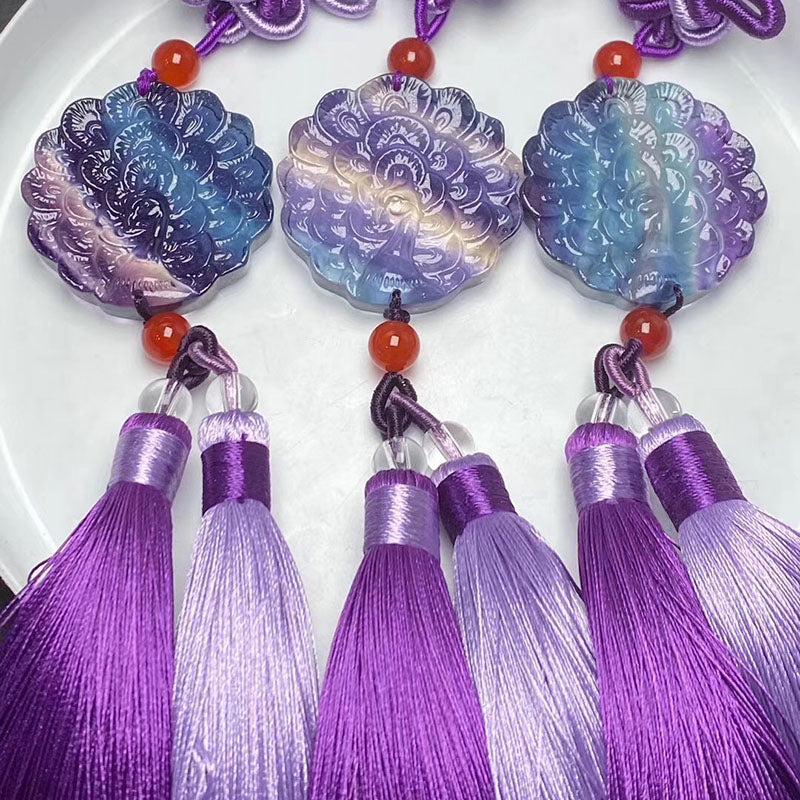 Wholesale Crystal Fluorite Car Decoration Carved Fluorite Animal Peacock for Car Interior Decoration