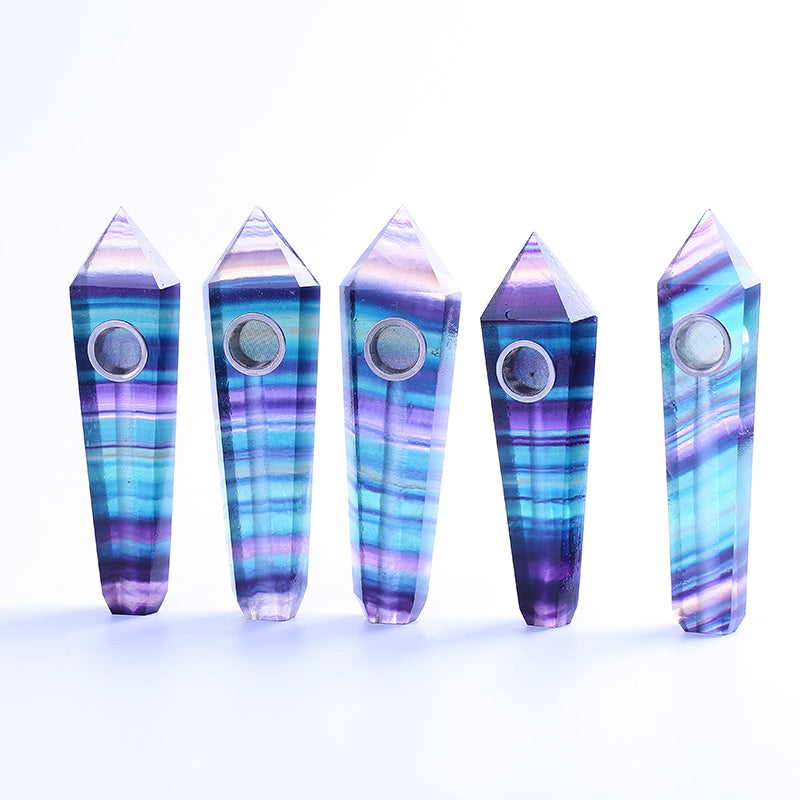 Rainbow fluorite crystal point smoking pipe
