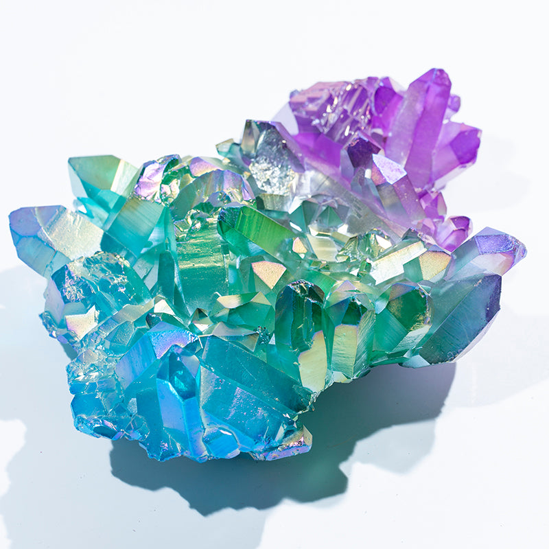 High quality purple green blue titanium aura quartz crystal clusters for home decoration