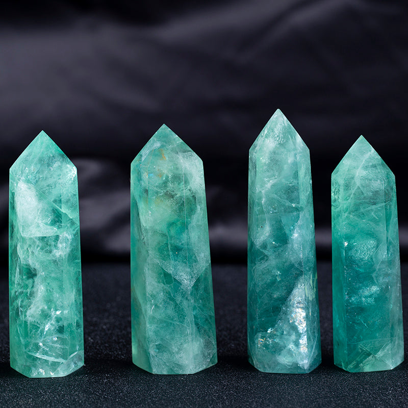 Varita de cristal natural de alta calidad, puntos de cristal de piedra de fluorita verde