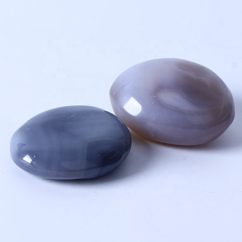 Natural Crystal Quartz Palm Healing Stone Polished Grey Lace Agate Palm Stone For Decoration