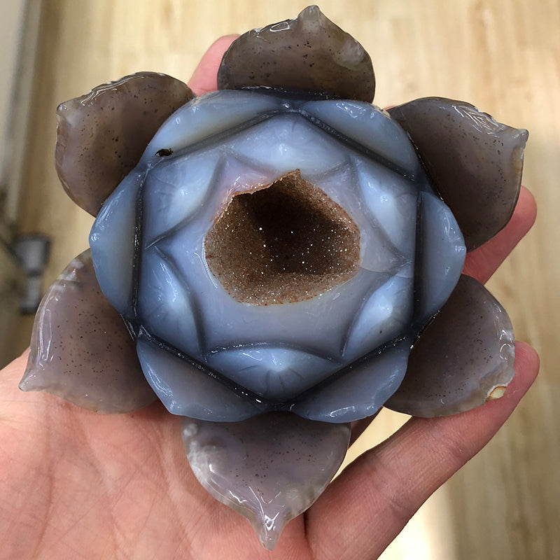 Wholesale Natural Carving Crystal Agate Geode Lotus Available for Decoration