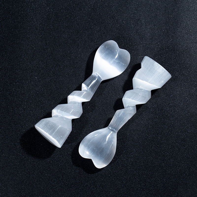 Spiral whip white gypsum selenite with heart