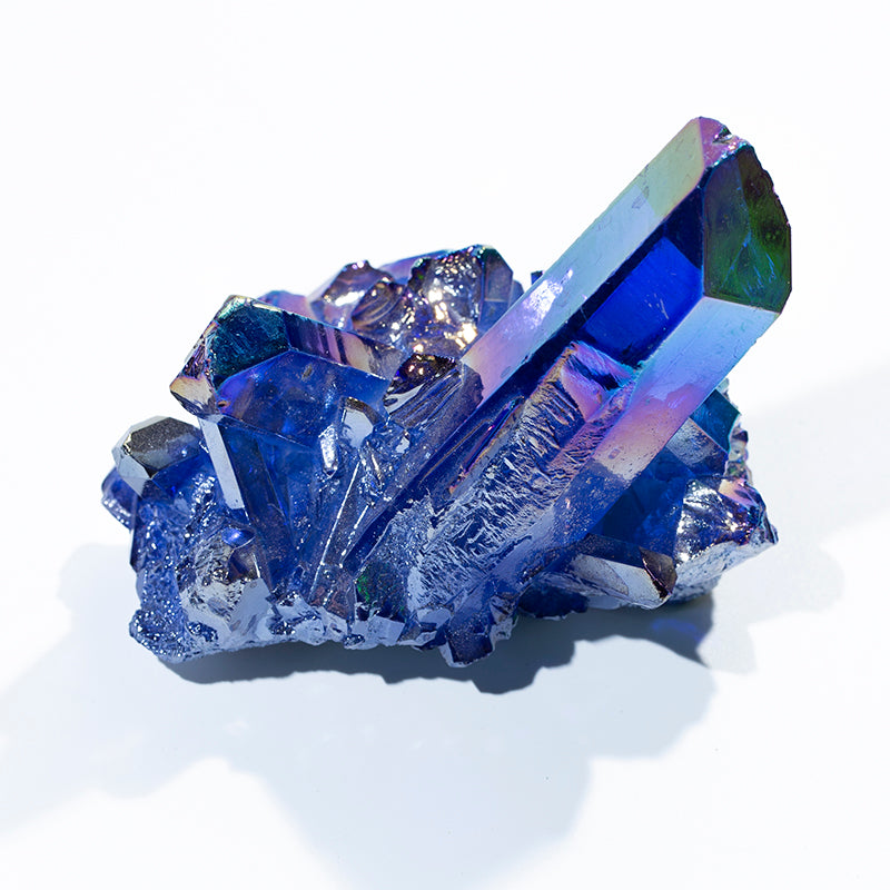 Hot sale plating blue and purple crystal aura titanium geode crystal cluster for decoration