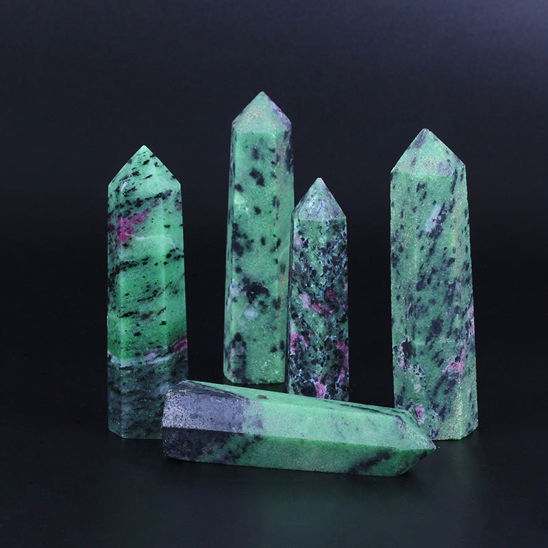 Varita de cristal rubí verde zoisita punta de varita torre de cristal de cuarzo rubí original semiprecioso