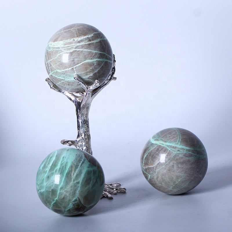 Natural Healing Crystal Green Moonlight Ball Polished Sphere For Decoration