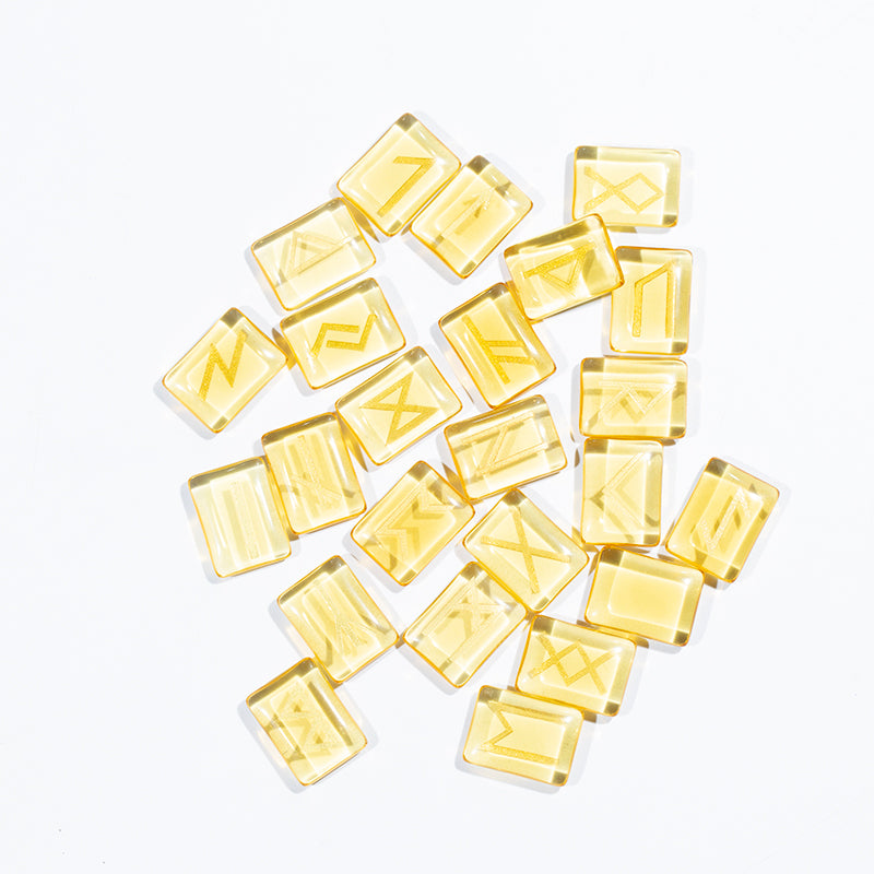 Reiking yellow glass runes stone set for fengshui decoration
